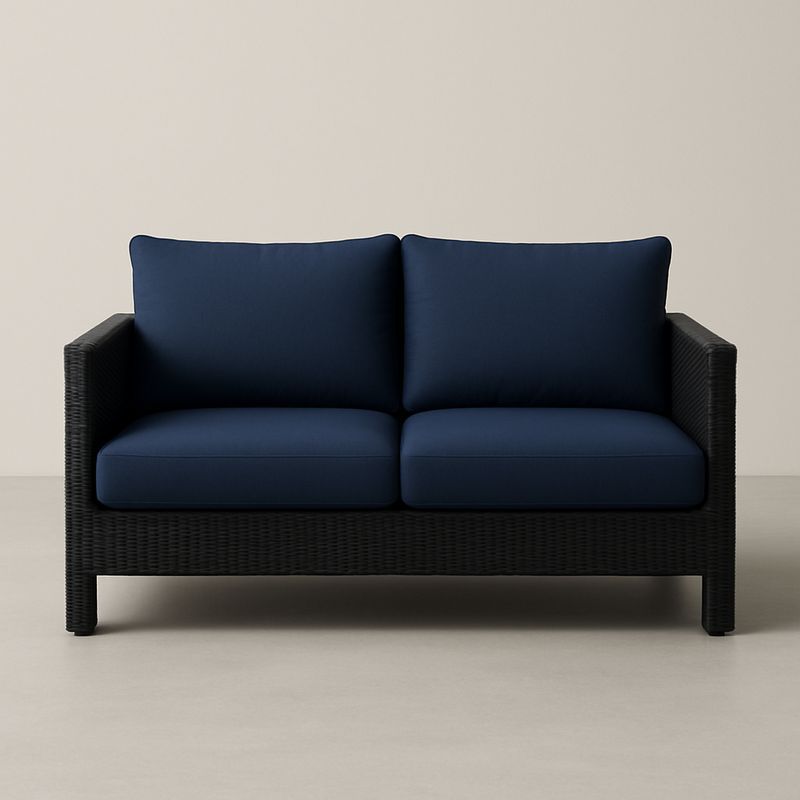 Divano a Due Posti in Rattan con Cuscini Blu-Nestlivi