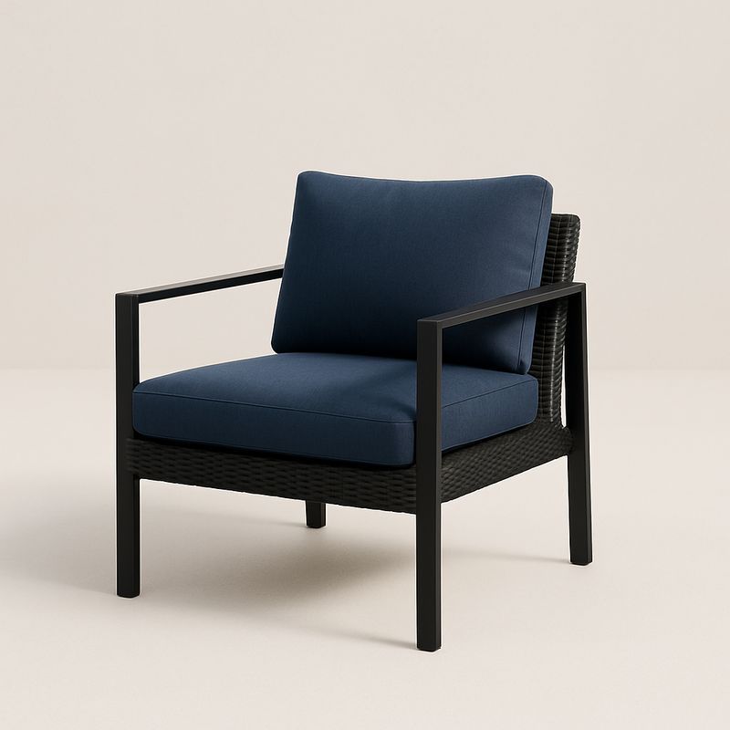 Poltrona da Giardino in Alluminio Nero e Cuscini Blu-Nestlivi