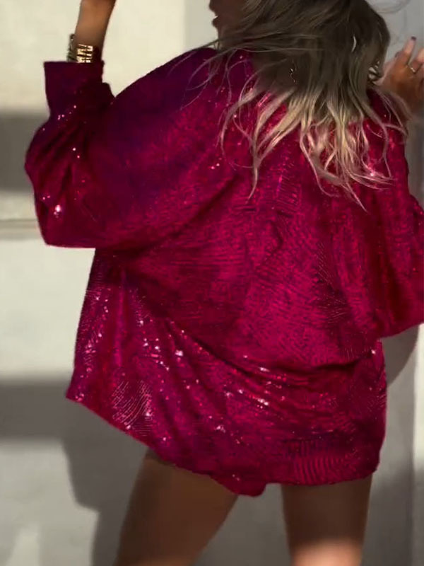 Women's V-neck Sequined Casual Suit