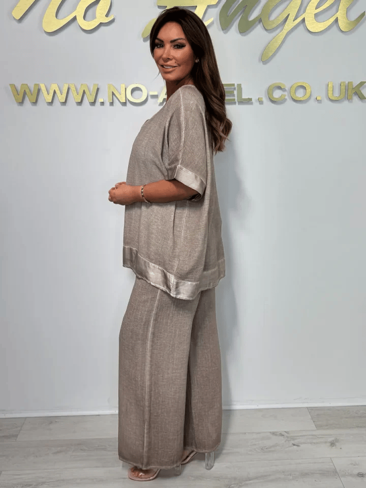 Women's casual, fashionable V-neck suit made of cotton and linen