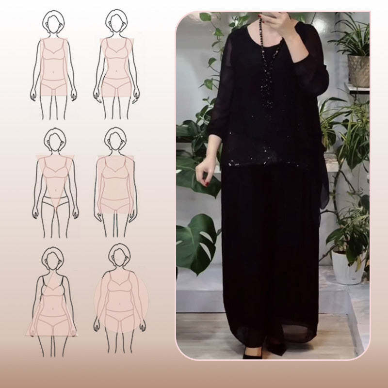 Women's 2-piece sequin blouse and wide-leg pants set