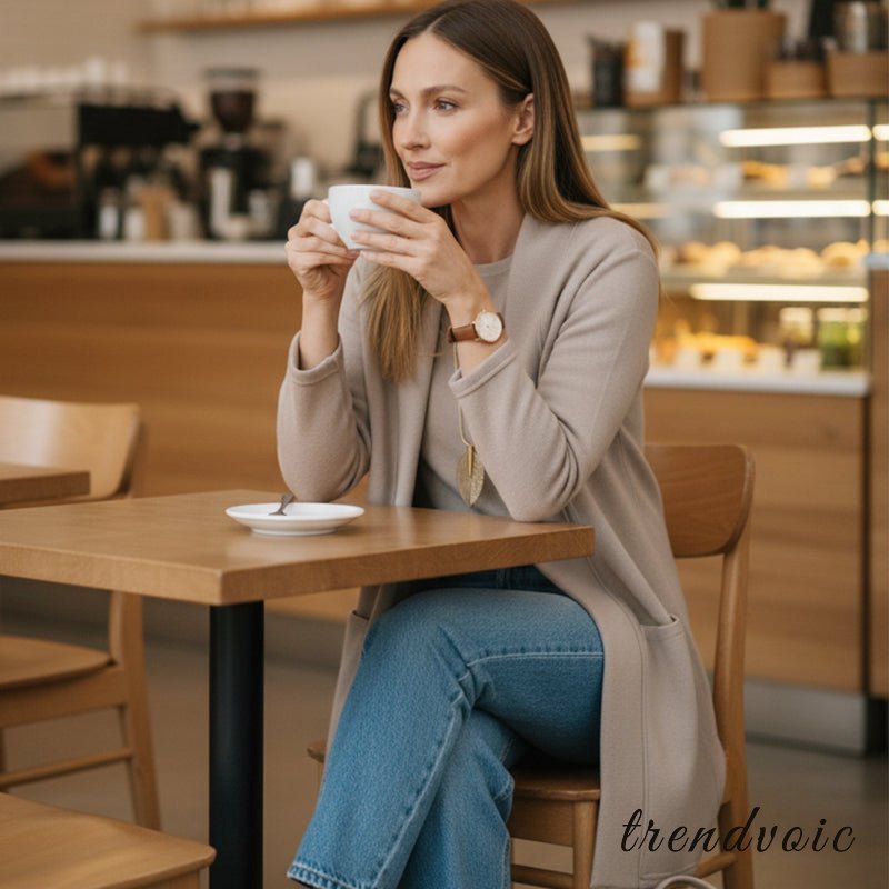 Elegant 3-piece set including long cardigan, top and pants