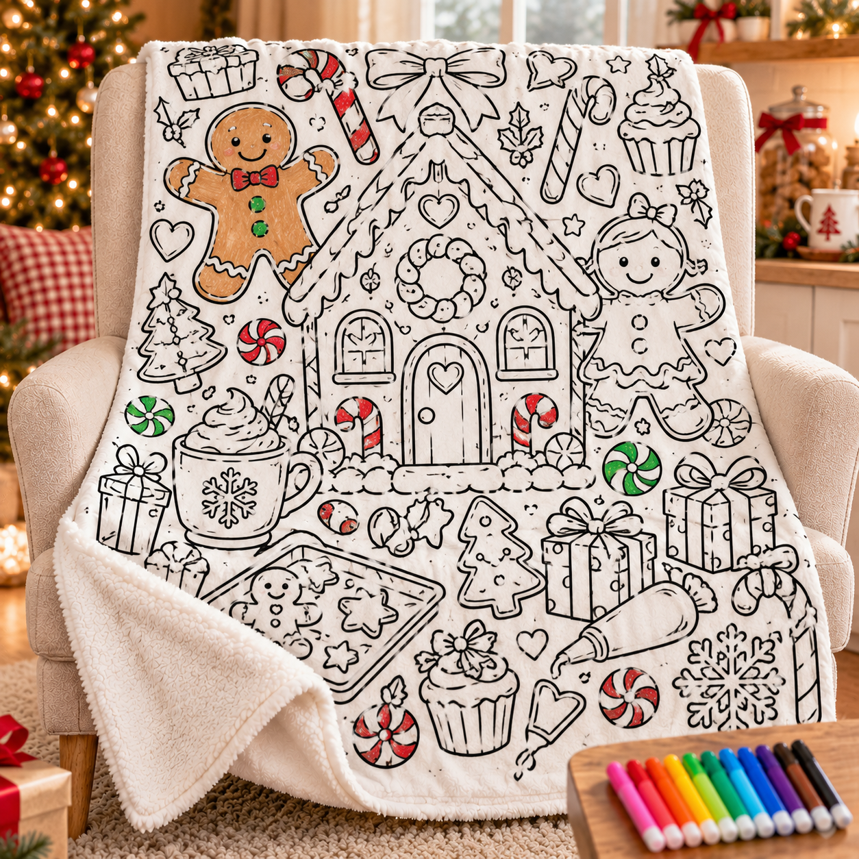 Color Your Christmas – Sherpa Coloring Blanket Set with 12 Markers