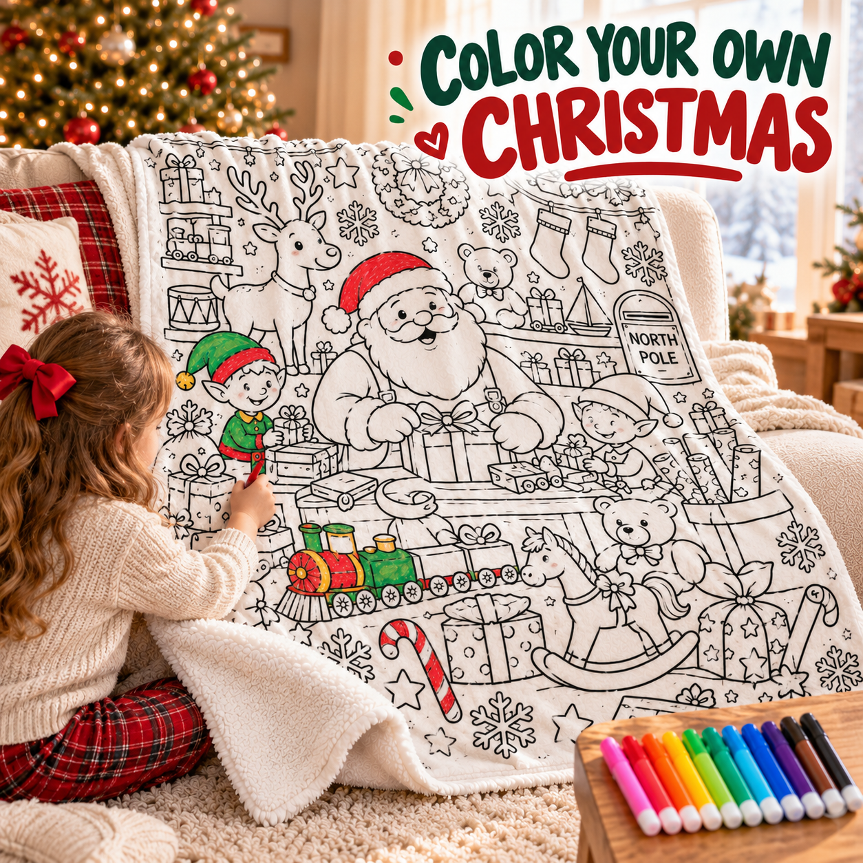 Color your own Christmas coloring blanket