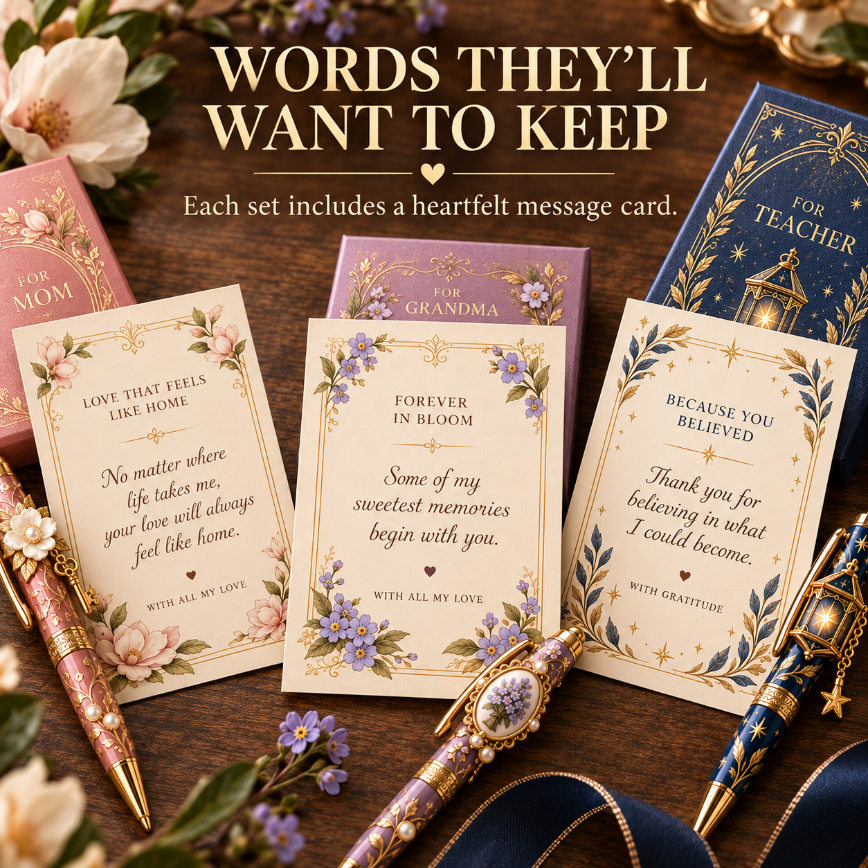 Keepsake pen collection heartfelt story cards