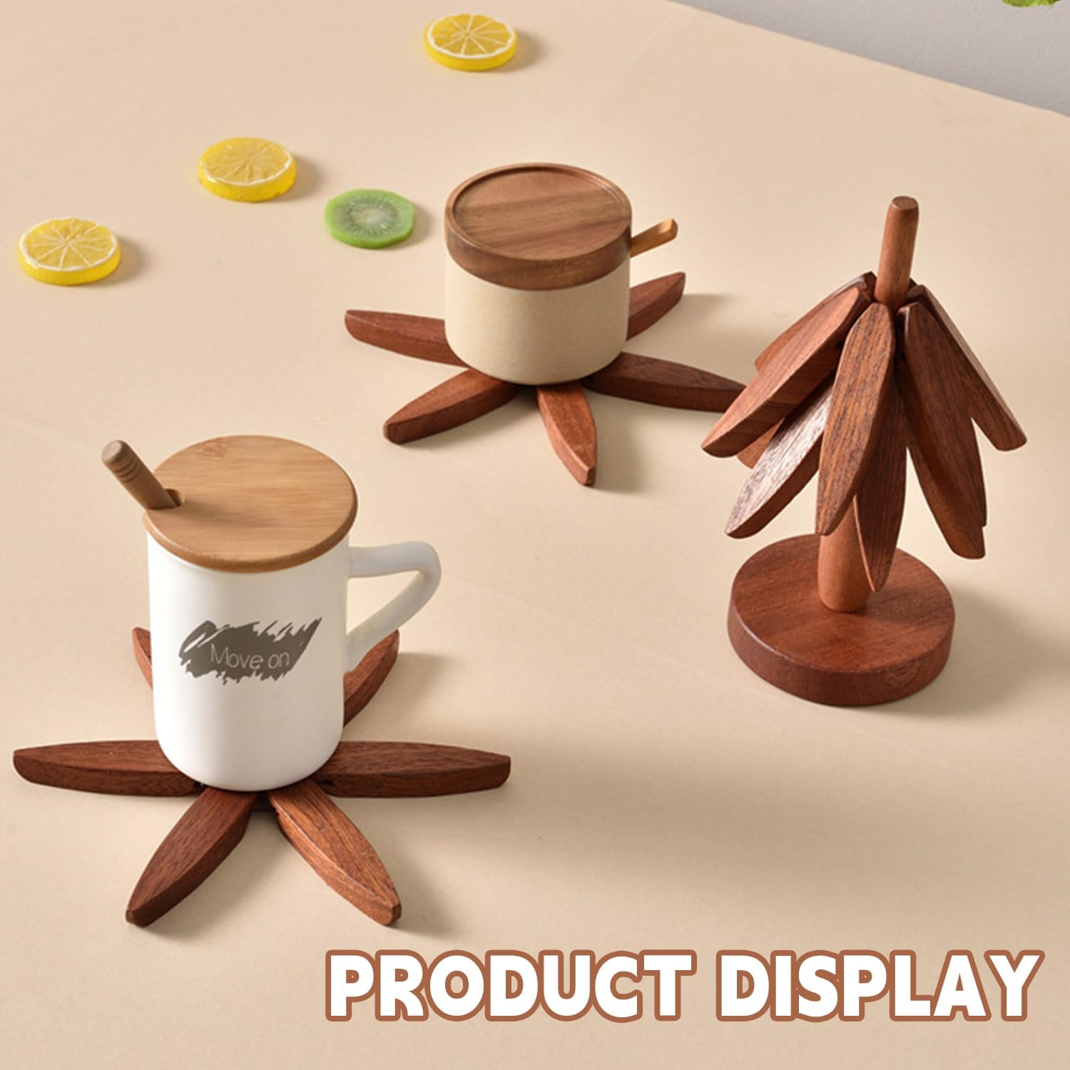 🎁Christmas Early Discount 49% Off✨Natural Tree Trivet Set - 4 Wooden Trivets & 1 Stand Like a Christmas Tree