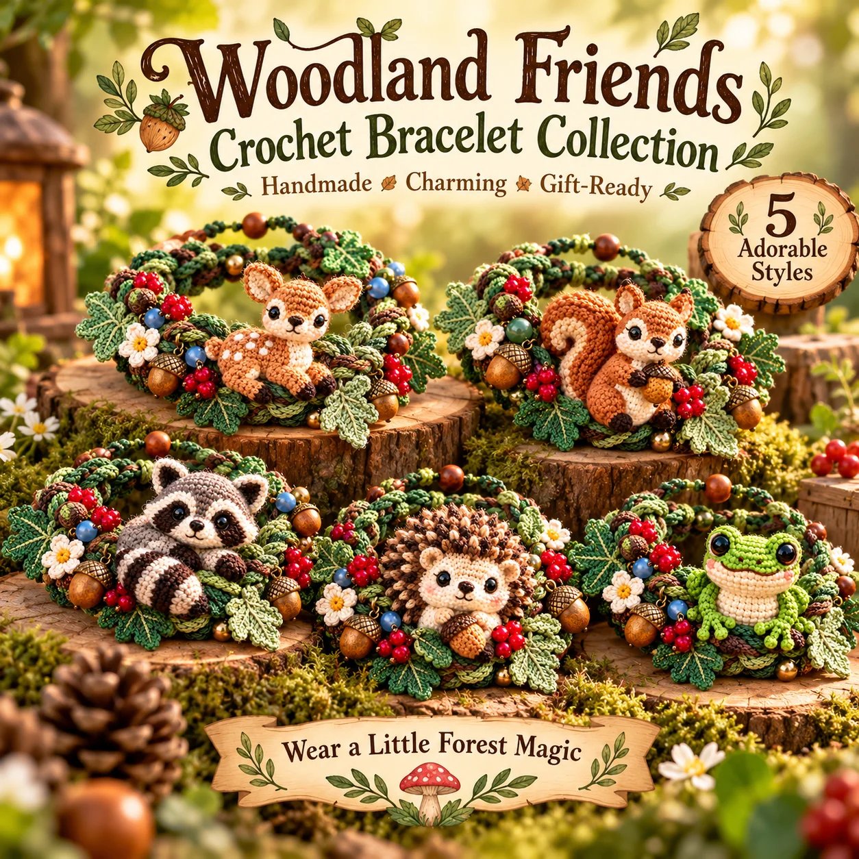 🔥Last Day 49% OFF - 🌿🧶 Woodland Wrist Friends – Handmade Crochet Animal Bracelet Collection