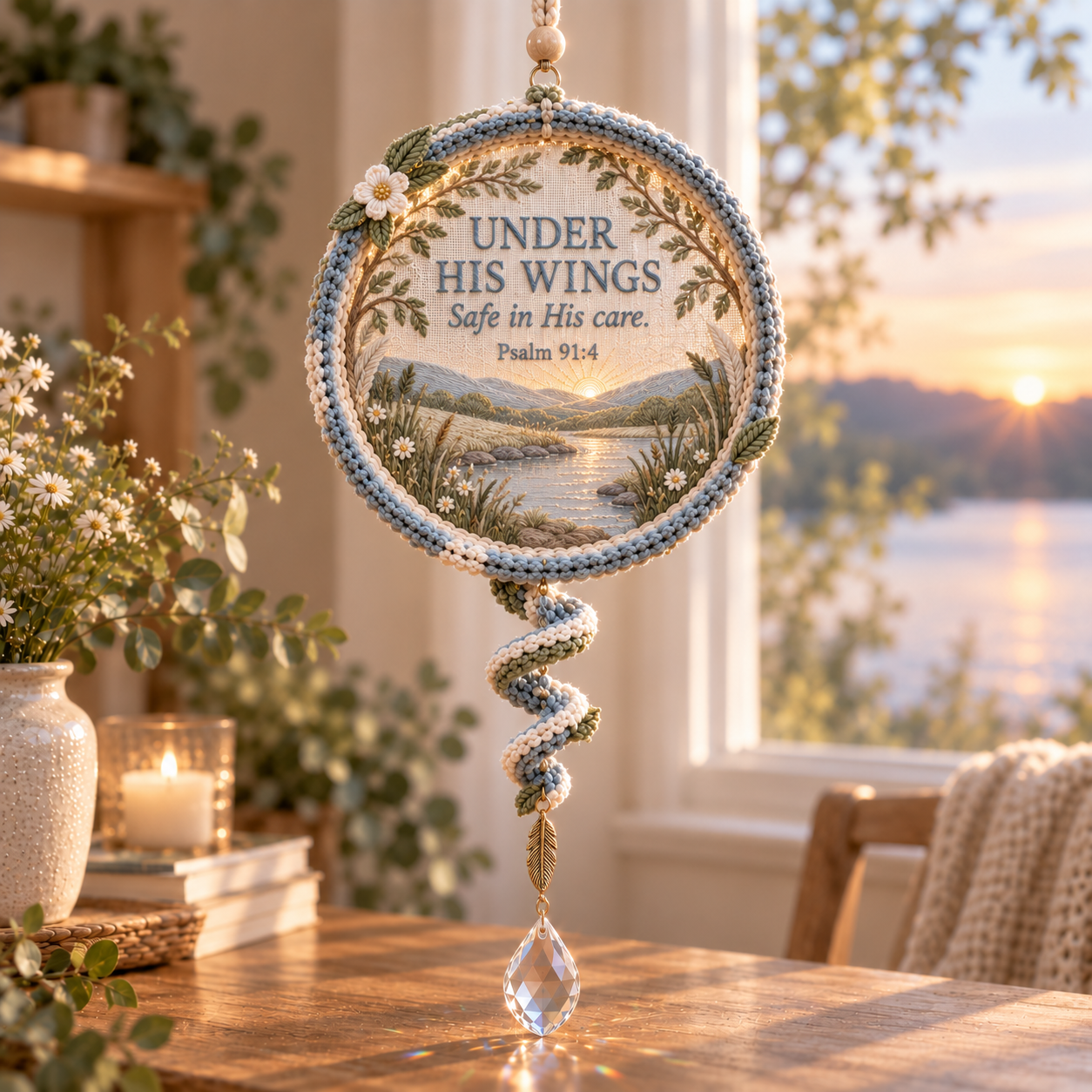 ✝️Psalms of Comfort & Strength – Embroidered Scripture Light Catcher