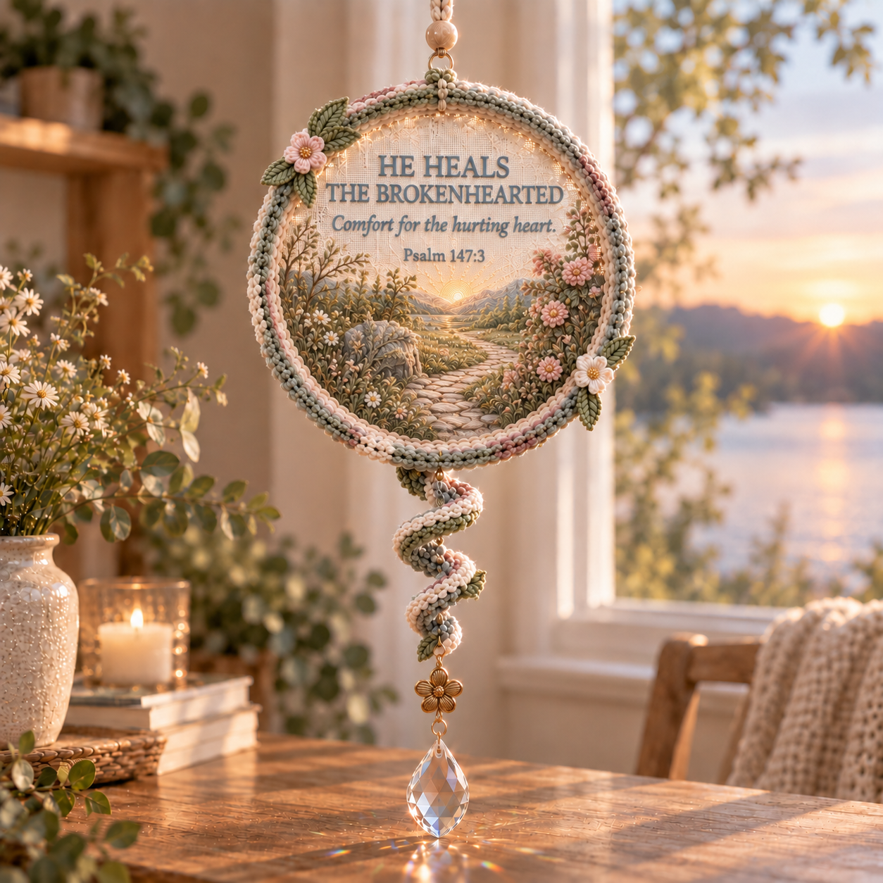 ✝️Psalms of Comfort & Strength – Embroidered Scripture Light Catcher