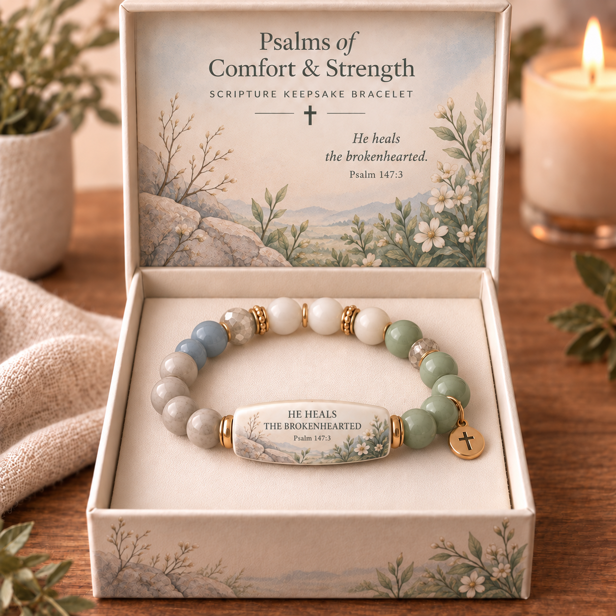 ✝️Psalms of Comfort & Strength – Scripture Keepsake Bracelet