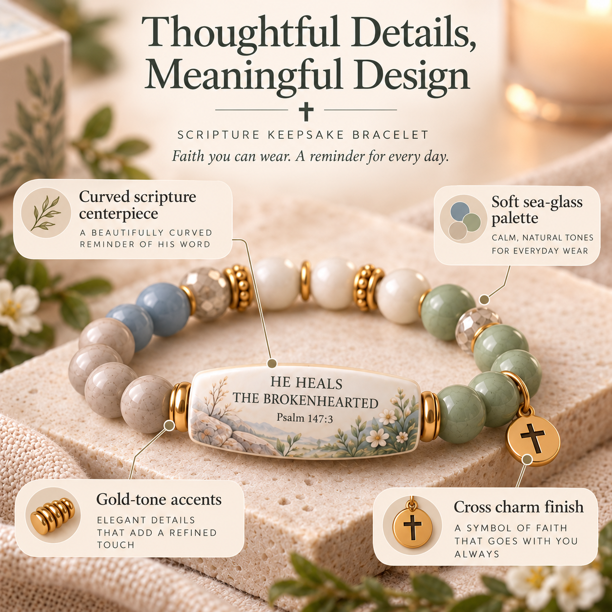 Close-up details of Scripture Keepsake Bracelet