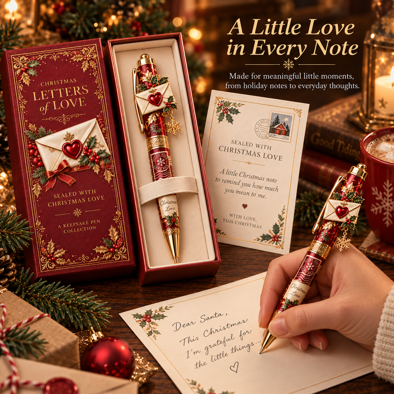 Christmas keepsake pen writing scene