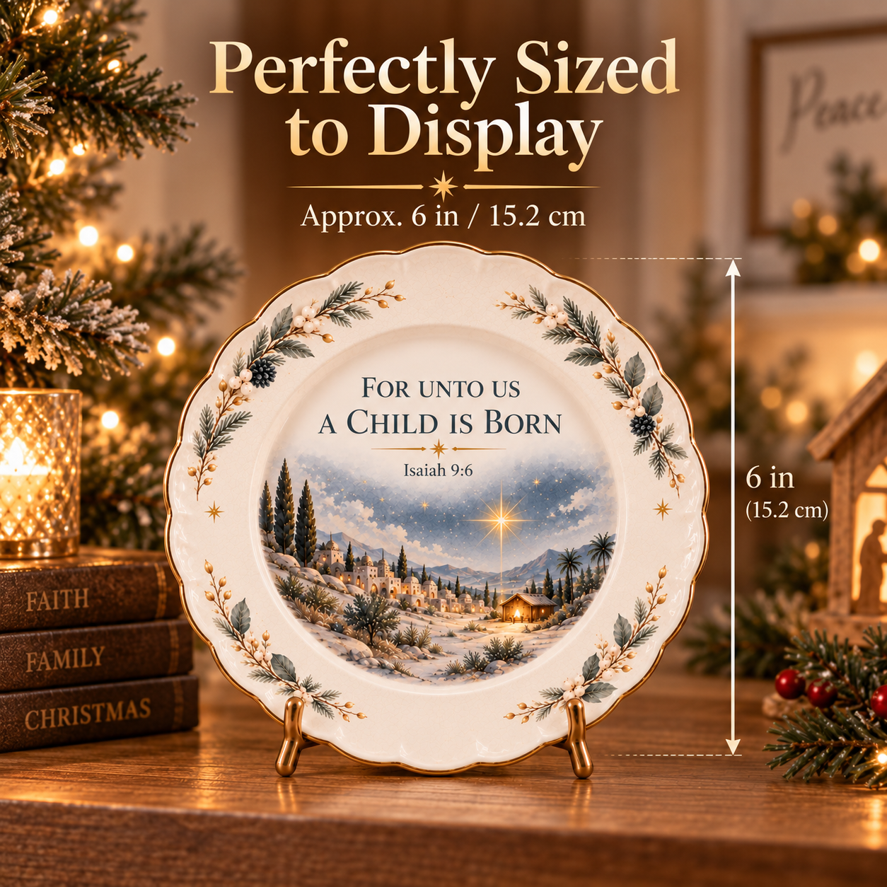 Christmas Scripture Keepsake Plate shown at approximately 6 inches in diameter