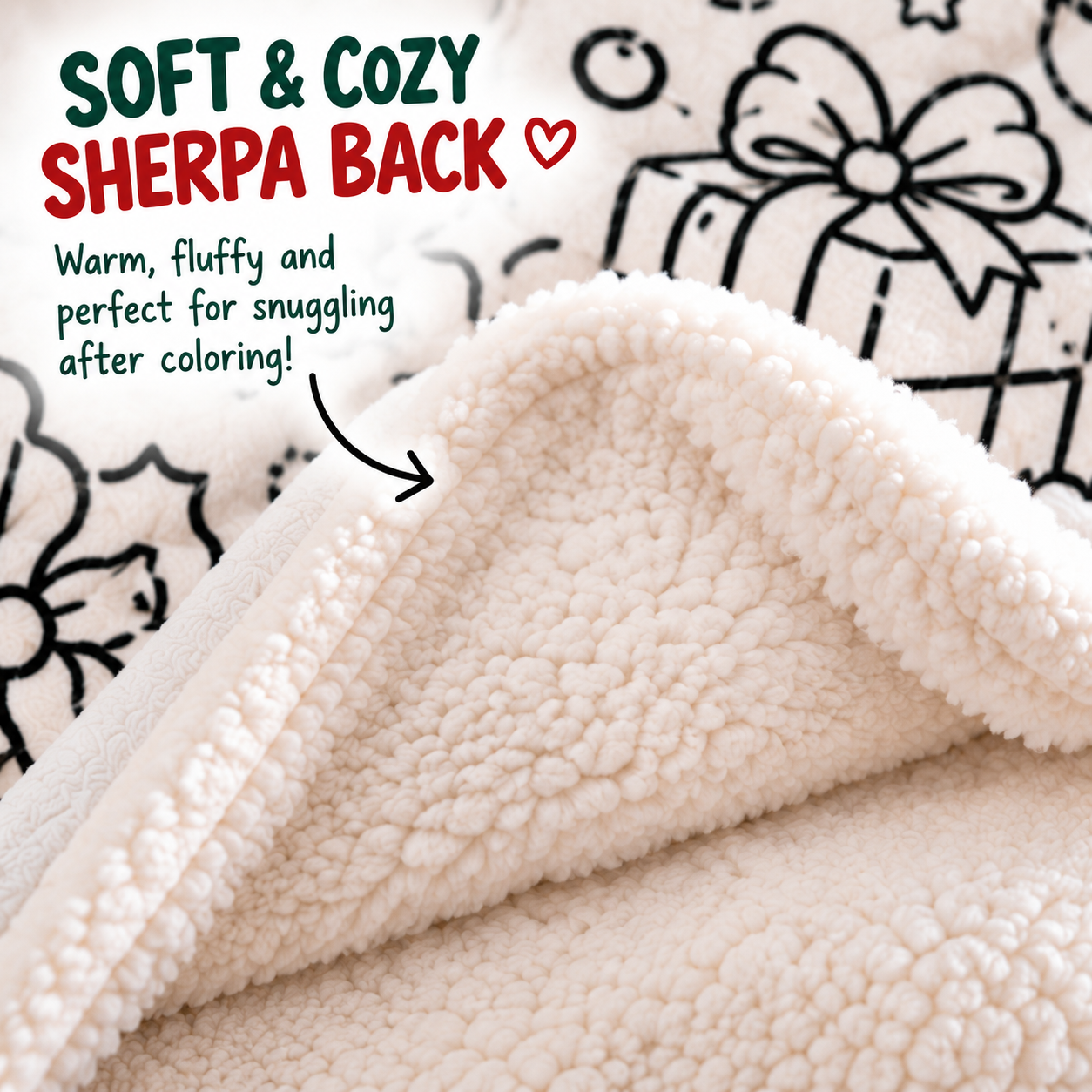 Soft Sherpa backing on Christmas coloring blanket