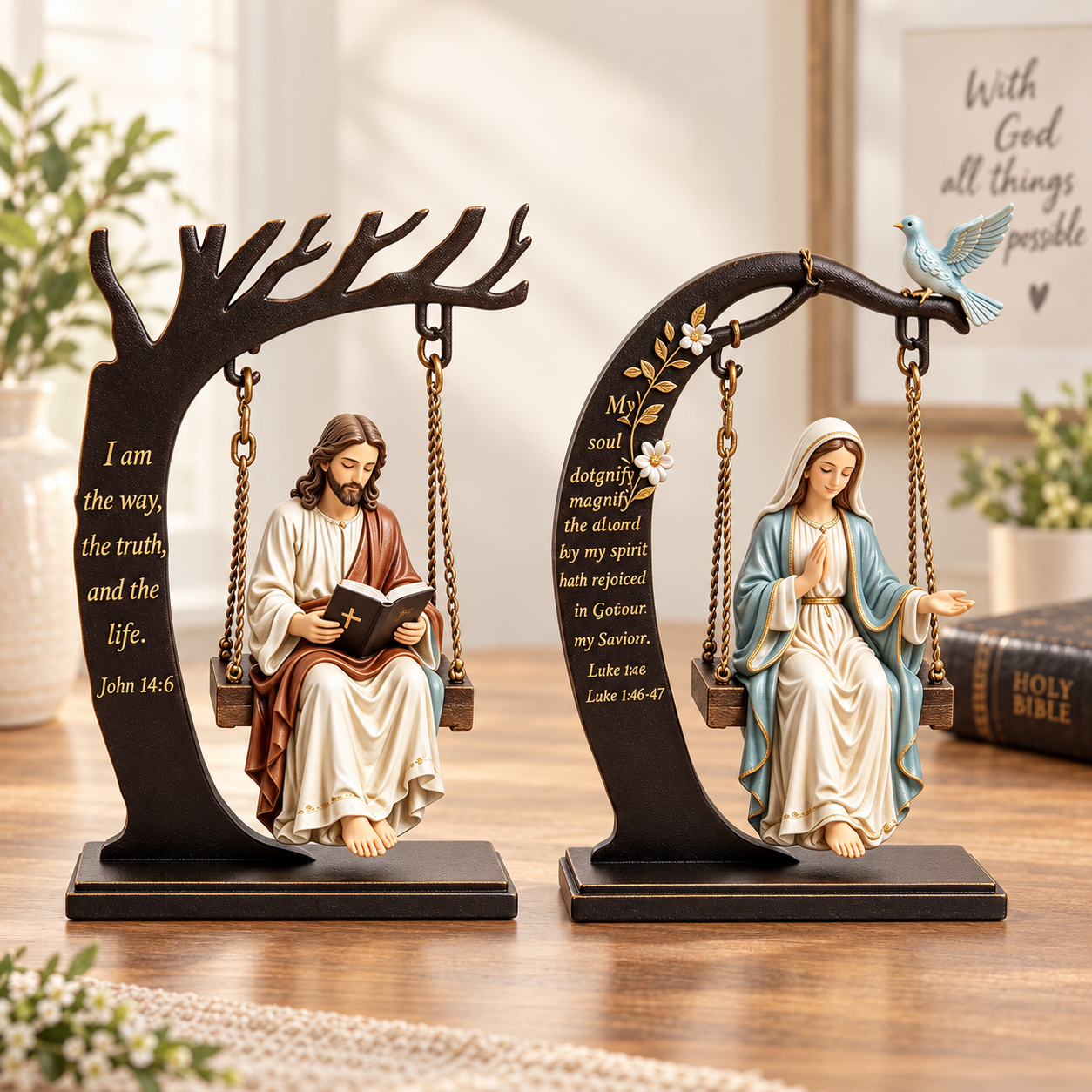 ✝️ Quiet Moments of Faith – Jesus & Mary Scripture Swing Keepsake