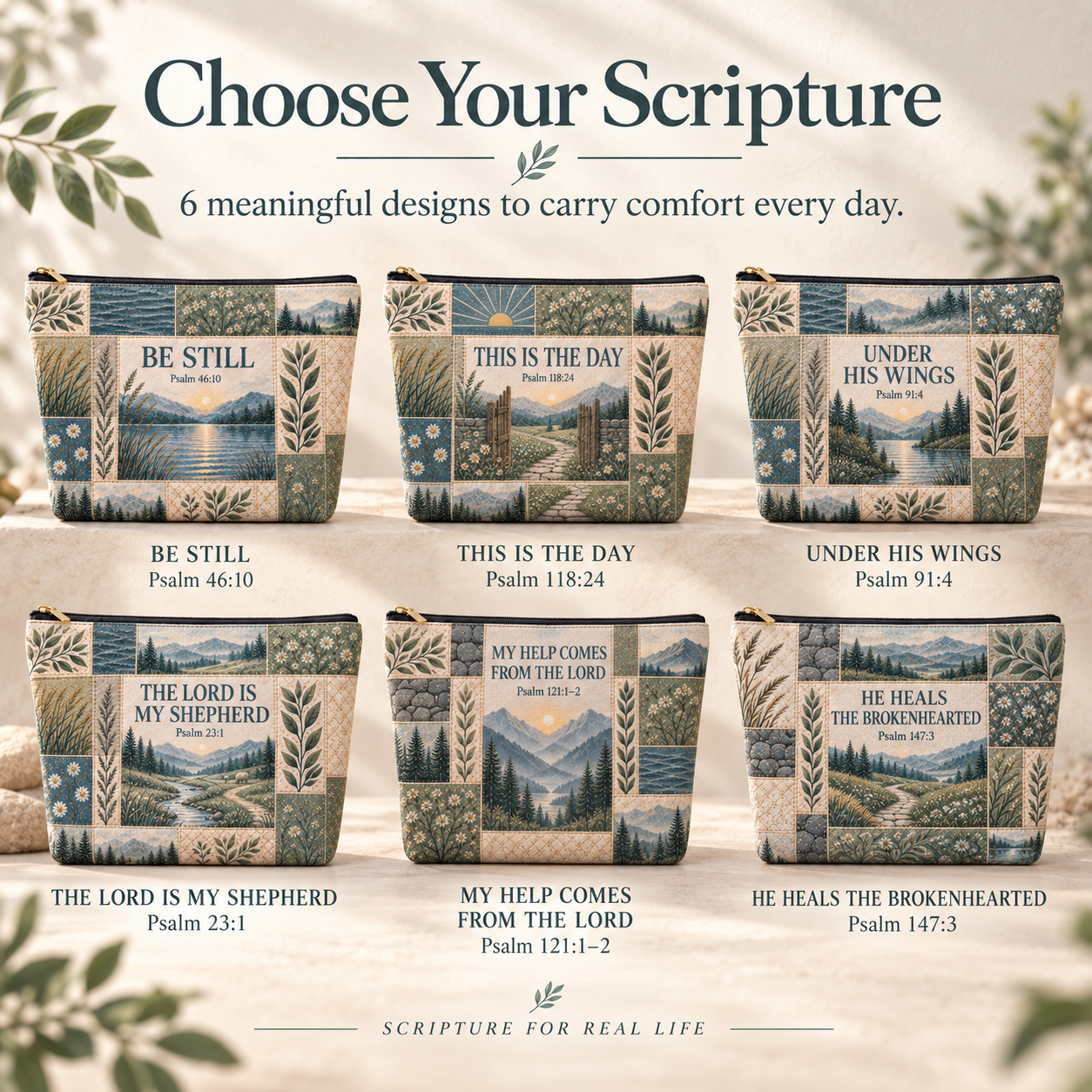 Six Psalms of Comfort and Strength Scripture pouch designs