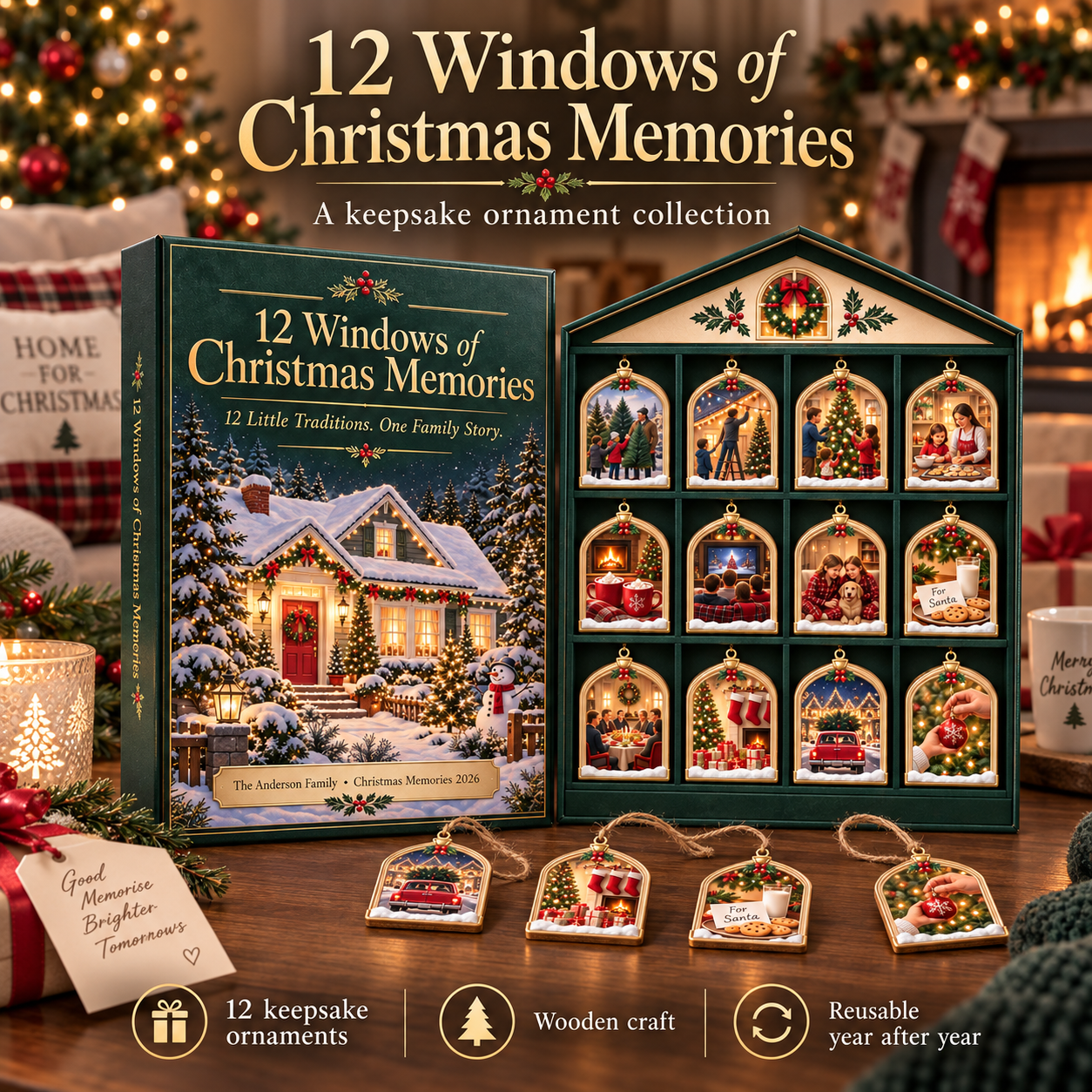 12 Windows of Christmas Memories Keepsake Ornament Set