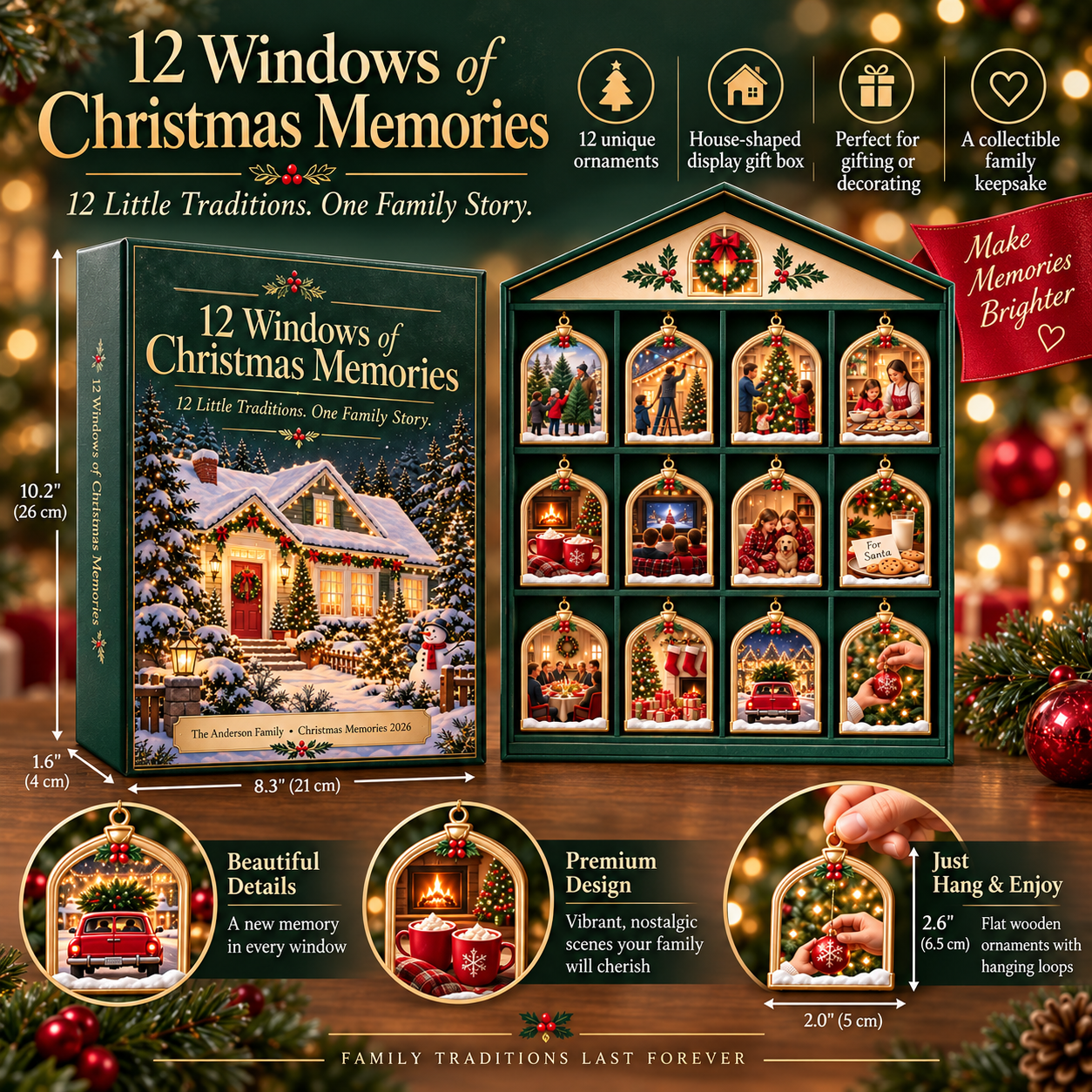 12 Windows of Christmas Memories Keepsake Ornament Set