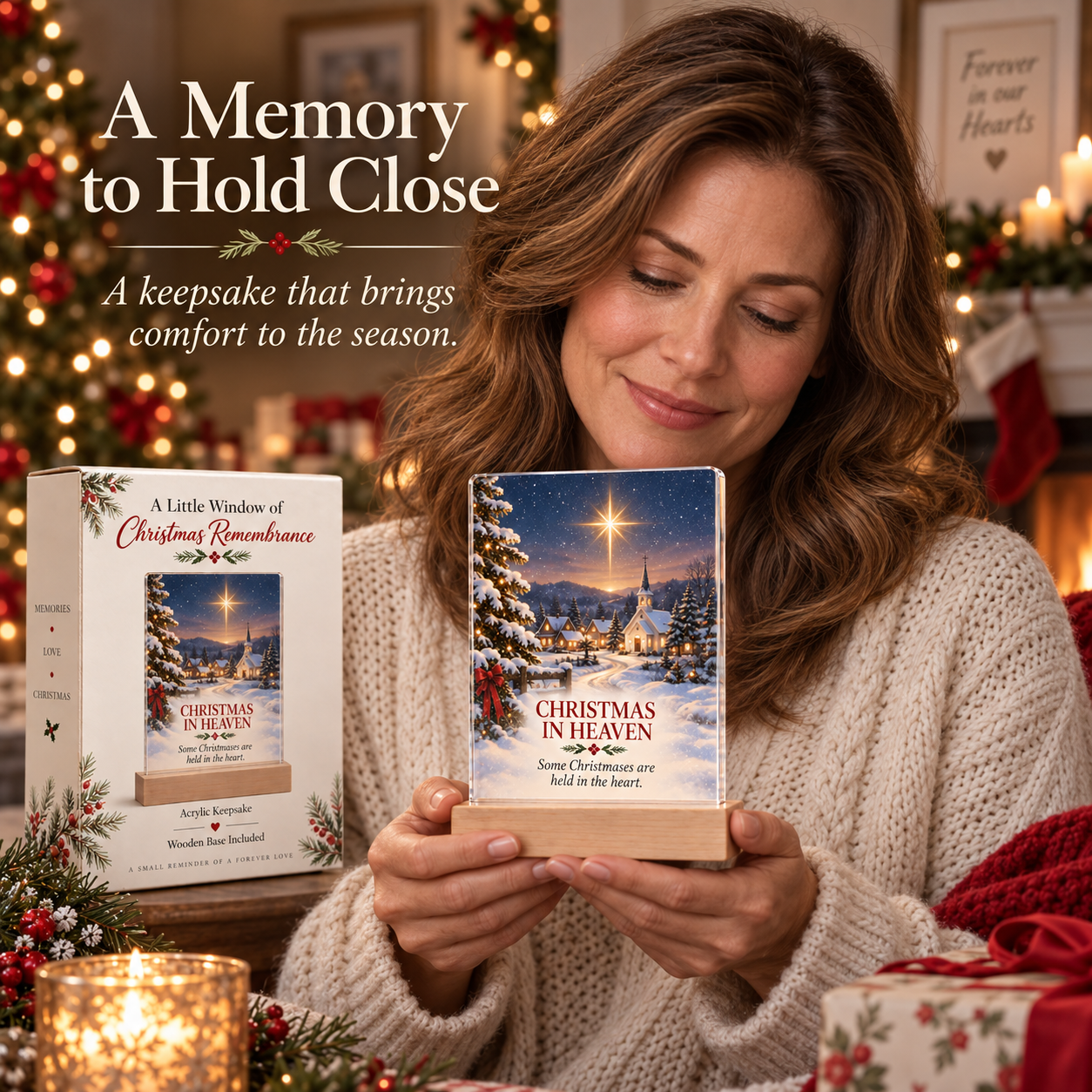 Woman holding a Christmas Remembrance keepsake