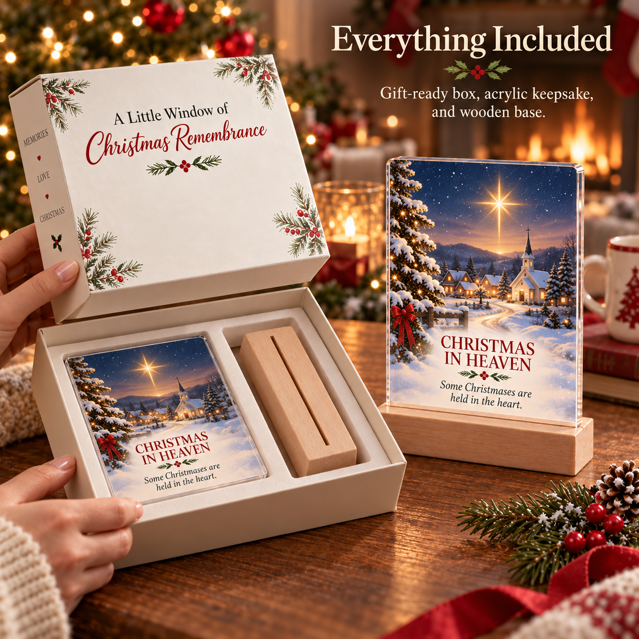 Gift-ready box, acrylic keepsake, and wooden base included