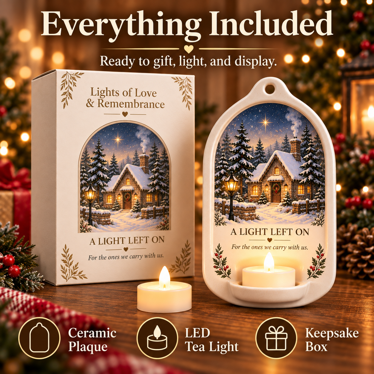 Everything included with the ceramic remembrance light