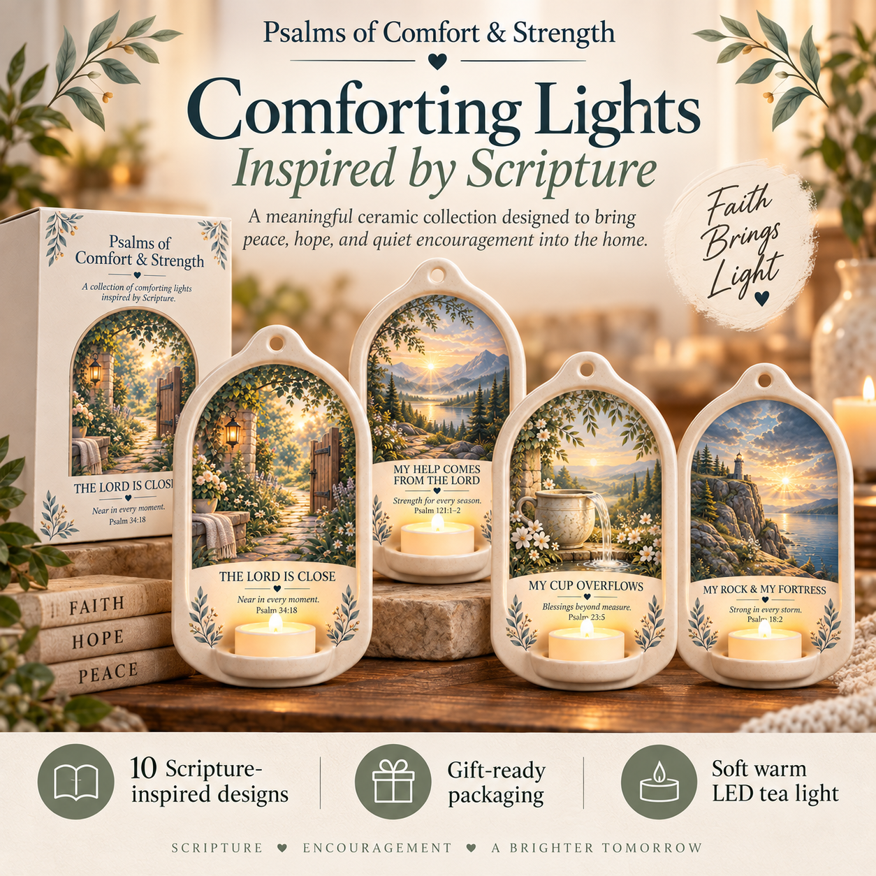 Psalms of Comfort and Strength ceramic wall light collection