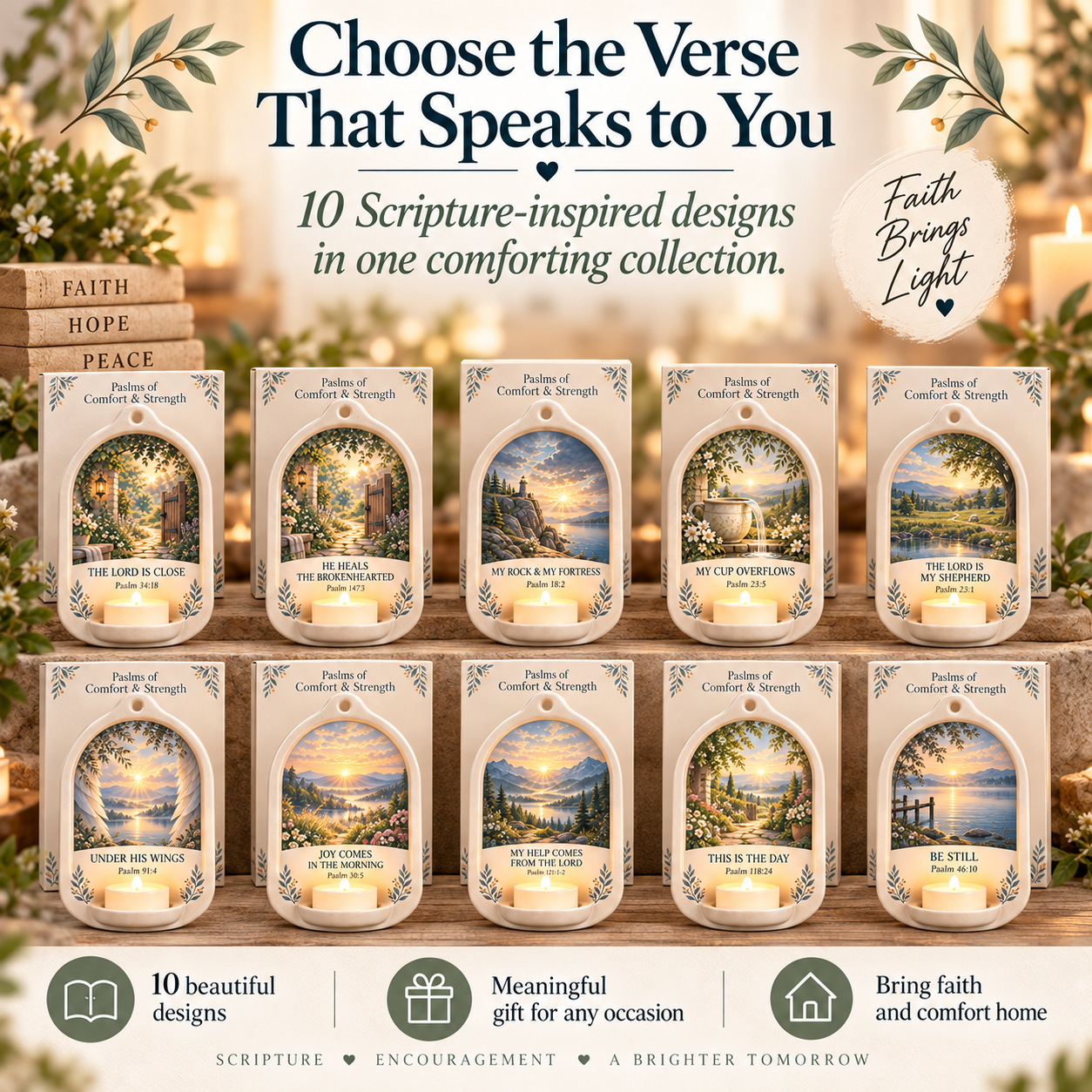 Choose from ten Scripture inspired ceramic wall light designs