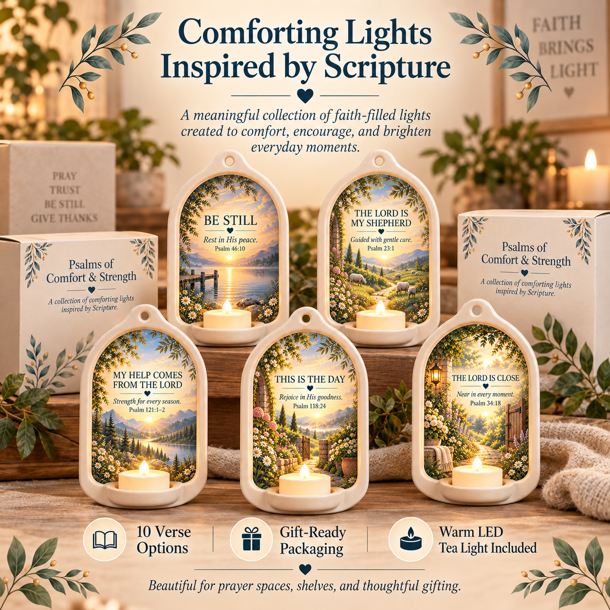 Psalms of Comfort and Strength Scripture inspired ceramic wall light collection