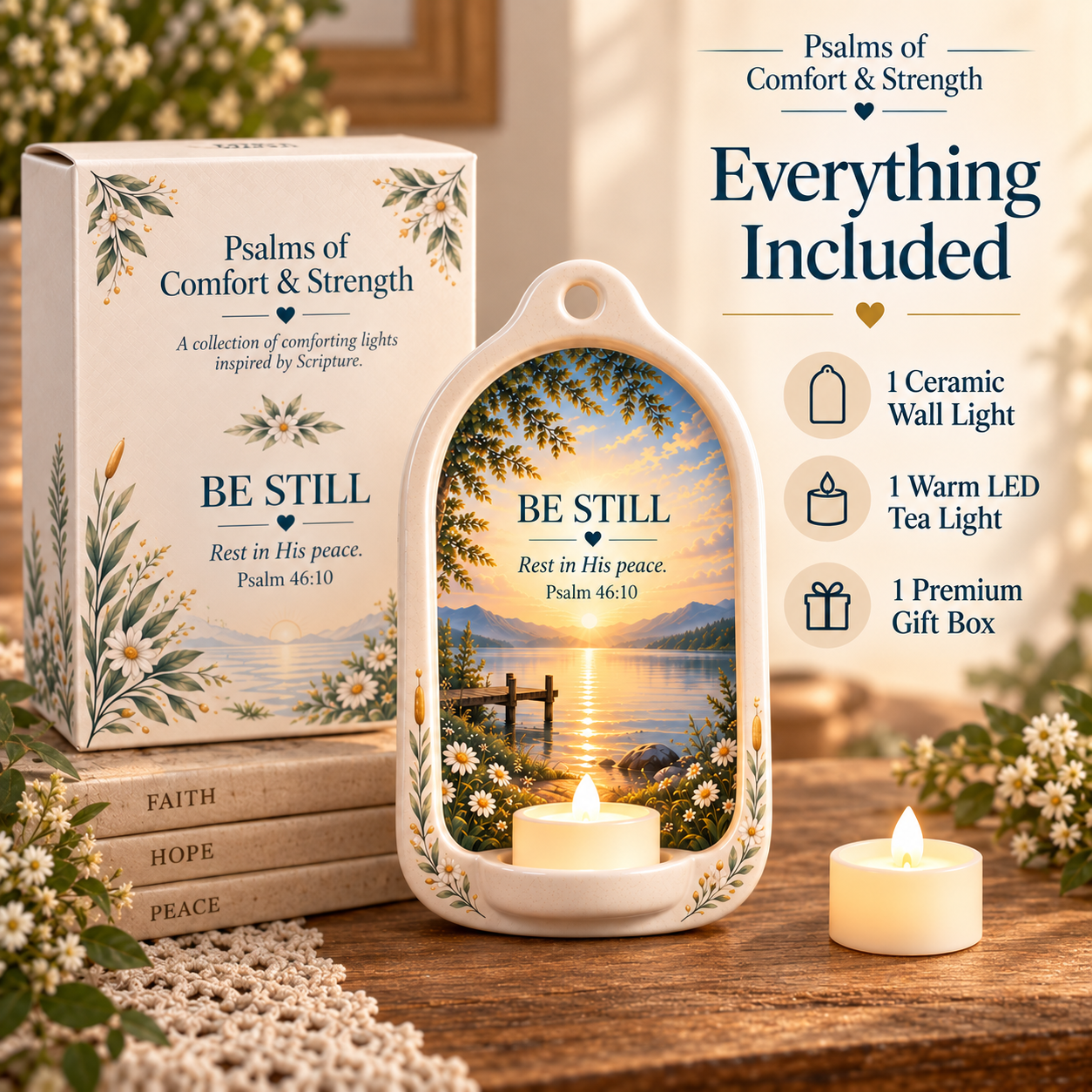 Everything included ceramic wall light LED tea light and gift packaging