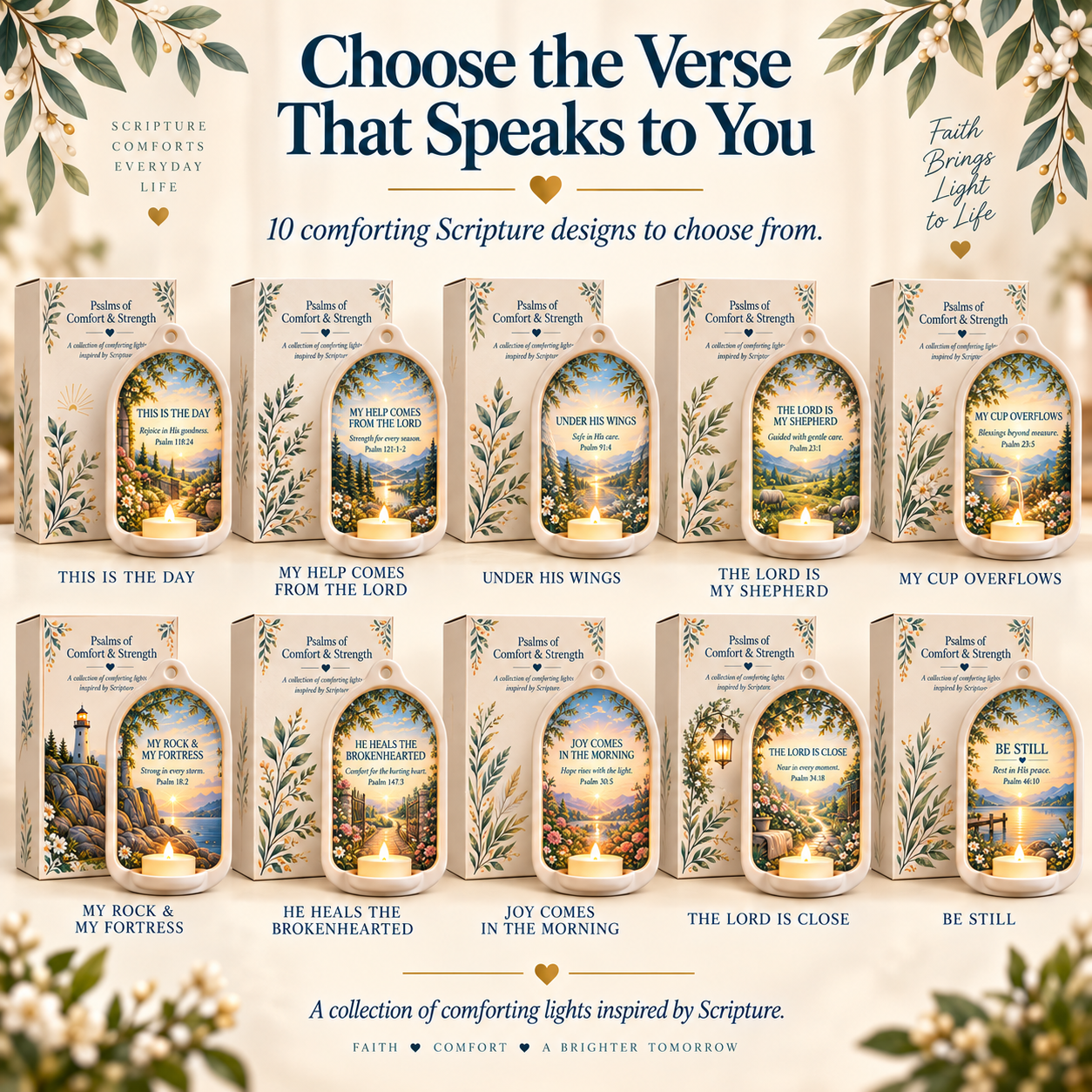 Ten Psalms of Comfort and Strength ceramic Scripture light designs