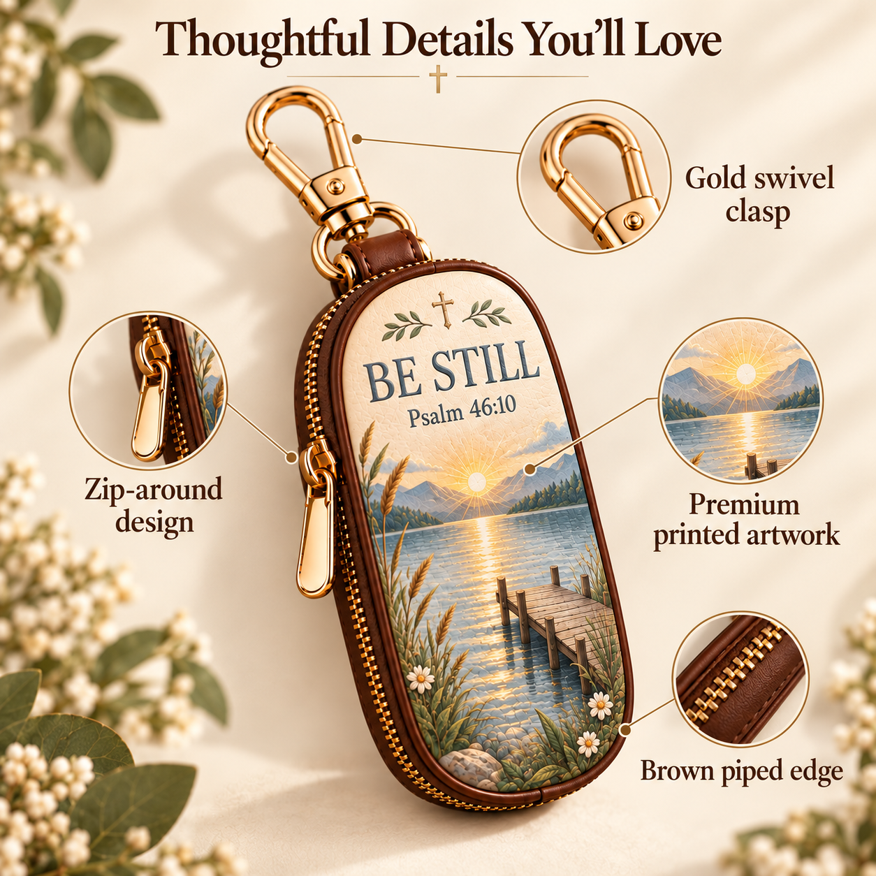 Close-up details of Scripture key fob cover