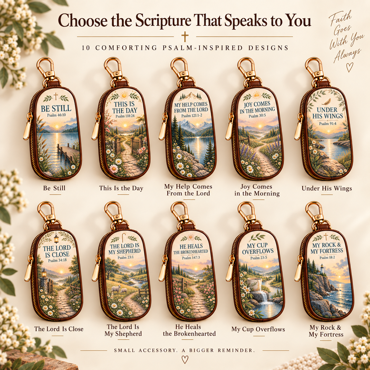 Ten Psalms of Comfort and Strength Scripture key fob designs