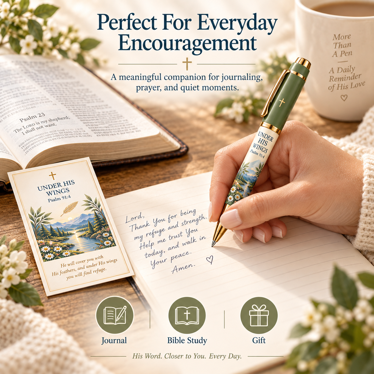 Scripture pen used for journaling prayer and Bible study
