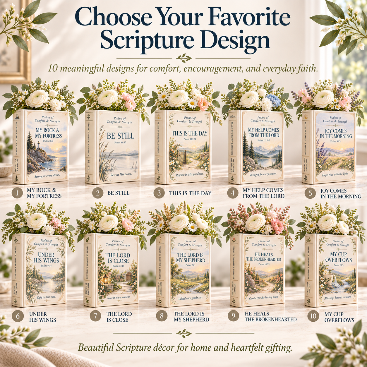 Ten Psalms of Comfort and Strength ceramic Scripture book vase designs