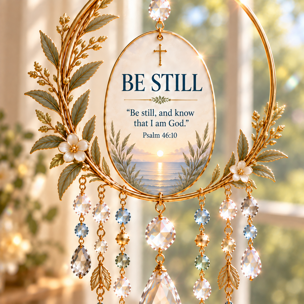 Close-up of BE STILL Psalm 46:10 Scripture artwork