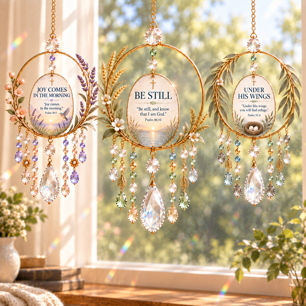 Three Psalms of Comfort and Strength Scripture suncatcher designs