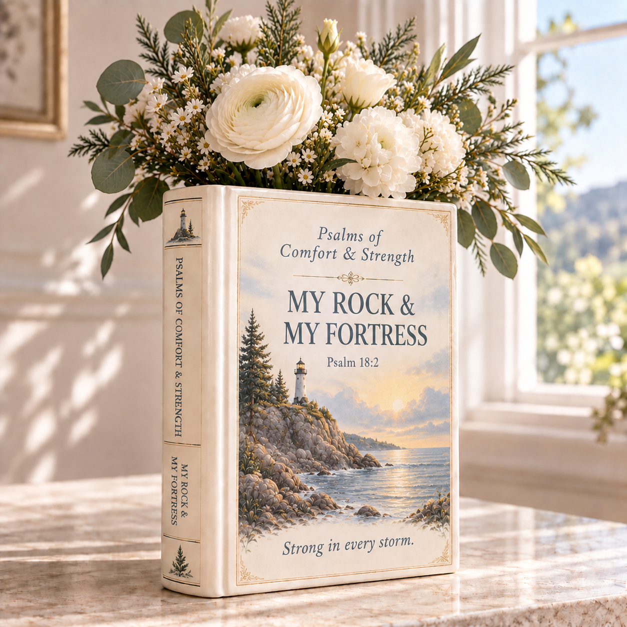 ✝️Psalms of Comfort & Strength – Ceramic Scripture Book Vase