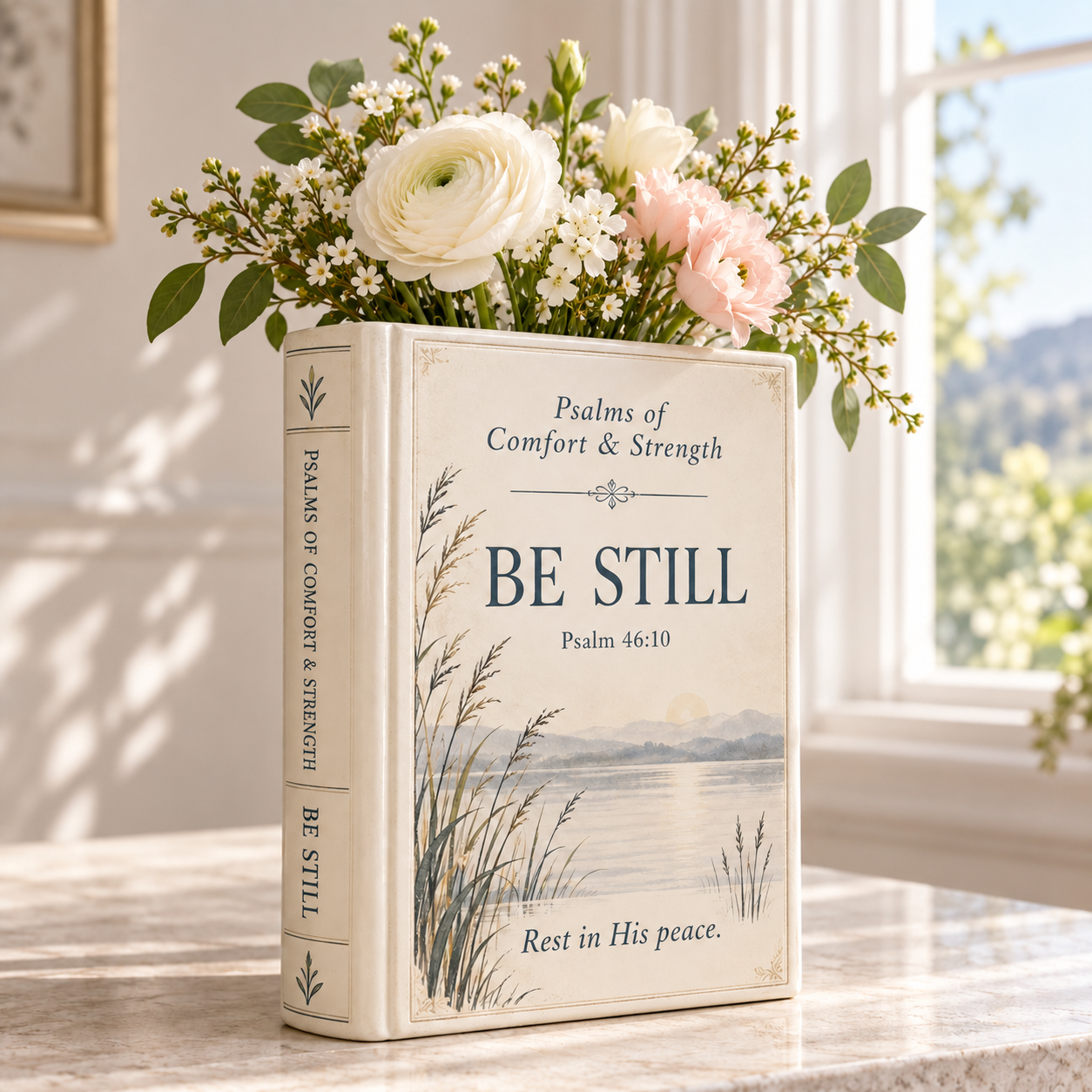 ✝️Psalms of Comfort & Strength – Ceramic Scripture Book Vase