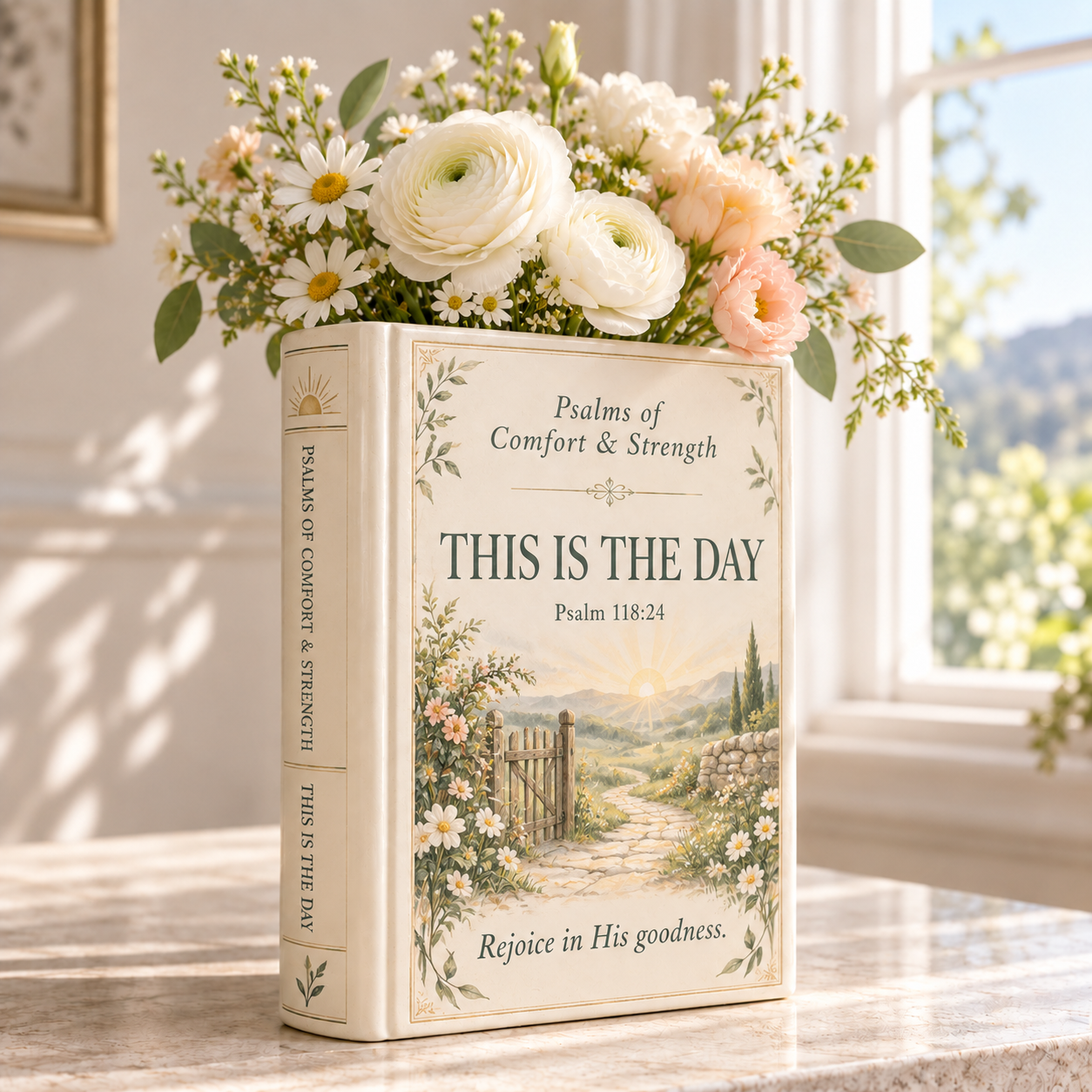 ✝️Psalms of Comfort & Strength – Ceramic Scripture Book Vase