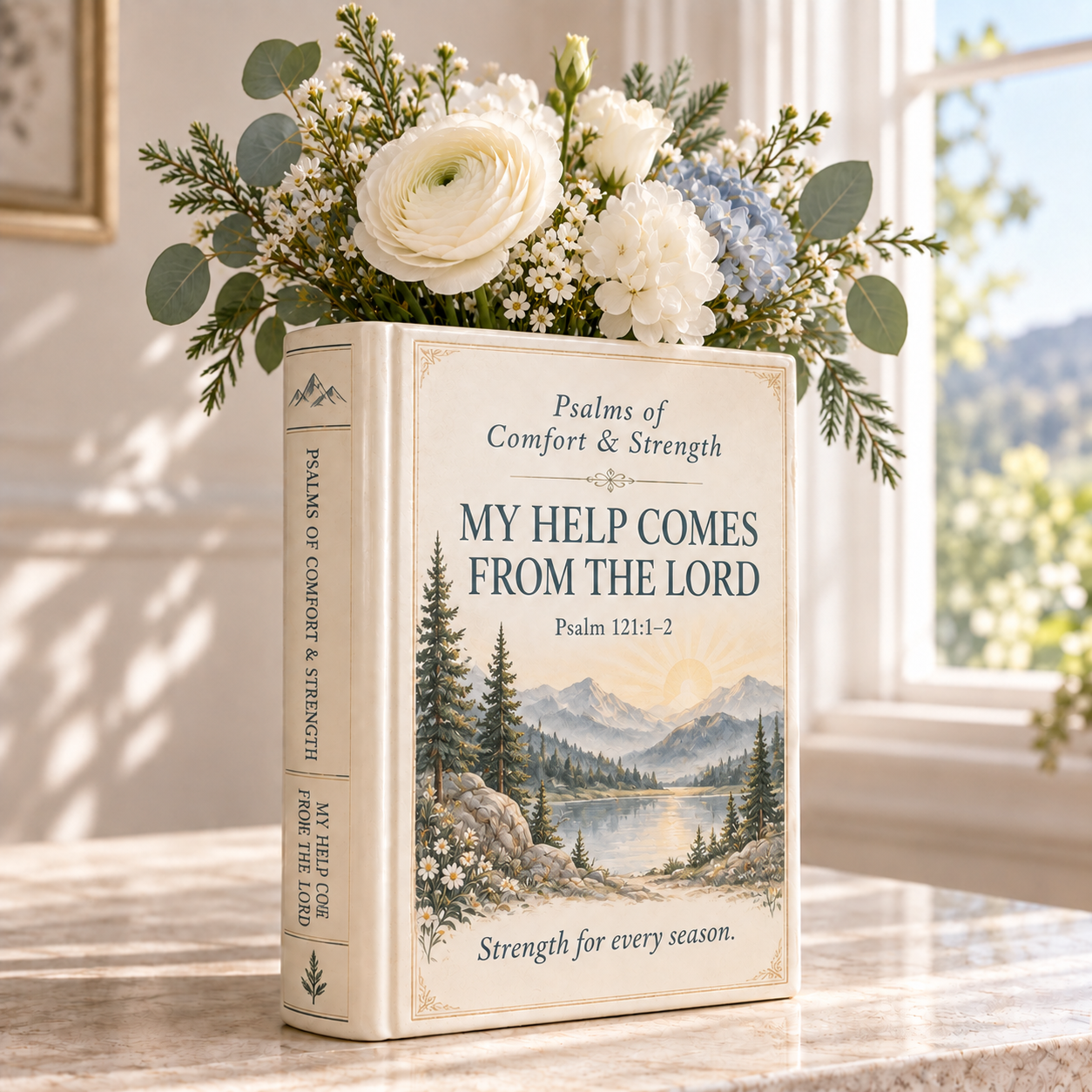✝️Psalms of Comfort & Strength – Ceramic Scripture Book Vase