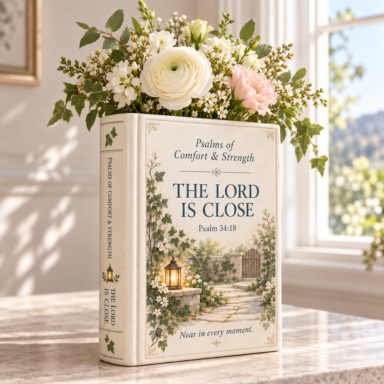 ✝️Psalms of Comfort & Strength – Ceramic Scripture Book Vase