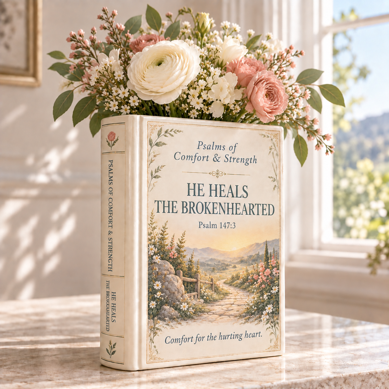 ✝️Psalms of Comfort & Strength – Ceramic Scripture Book Vase