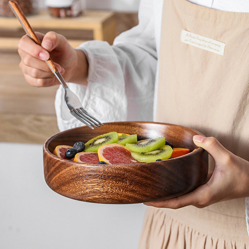 Natural Wood Serving Bowl Set – 3-Piece Rustic Tableware Collection