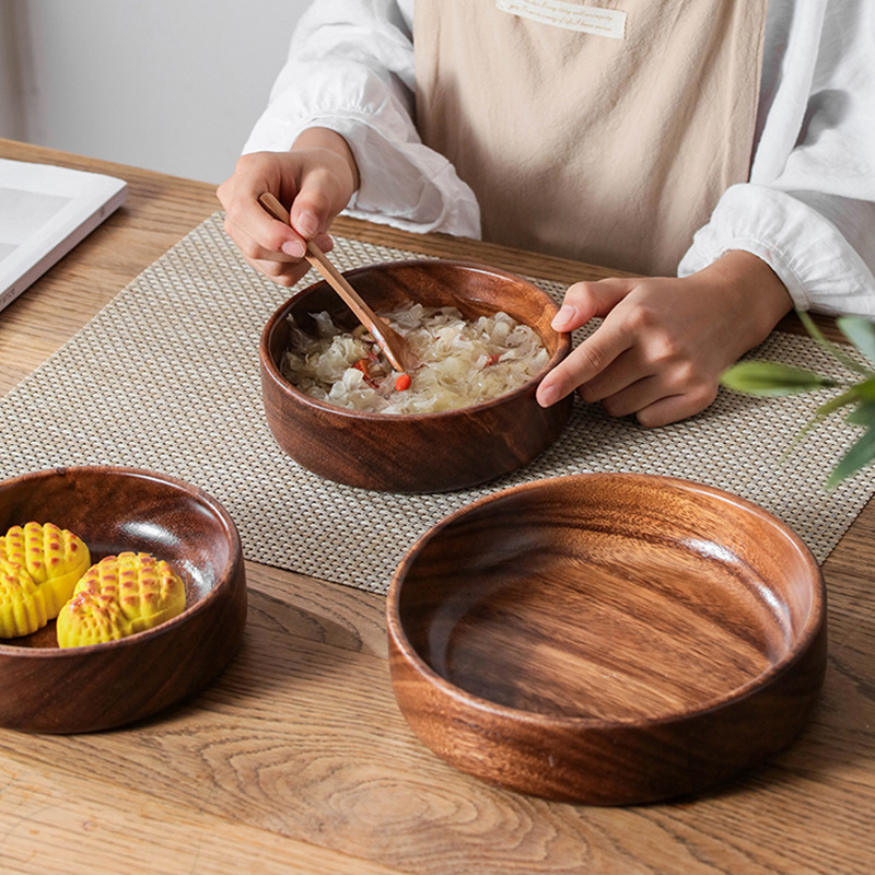Natural Wood Serving Bowl Set – 3-Piece Rustic Tableware Collection