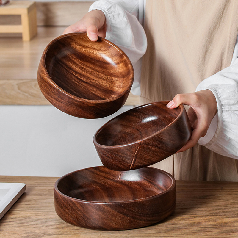 Natural Wood Serving Bowl Set – 3-Piece Rustic Tableware Collection