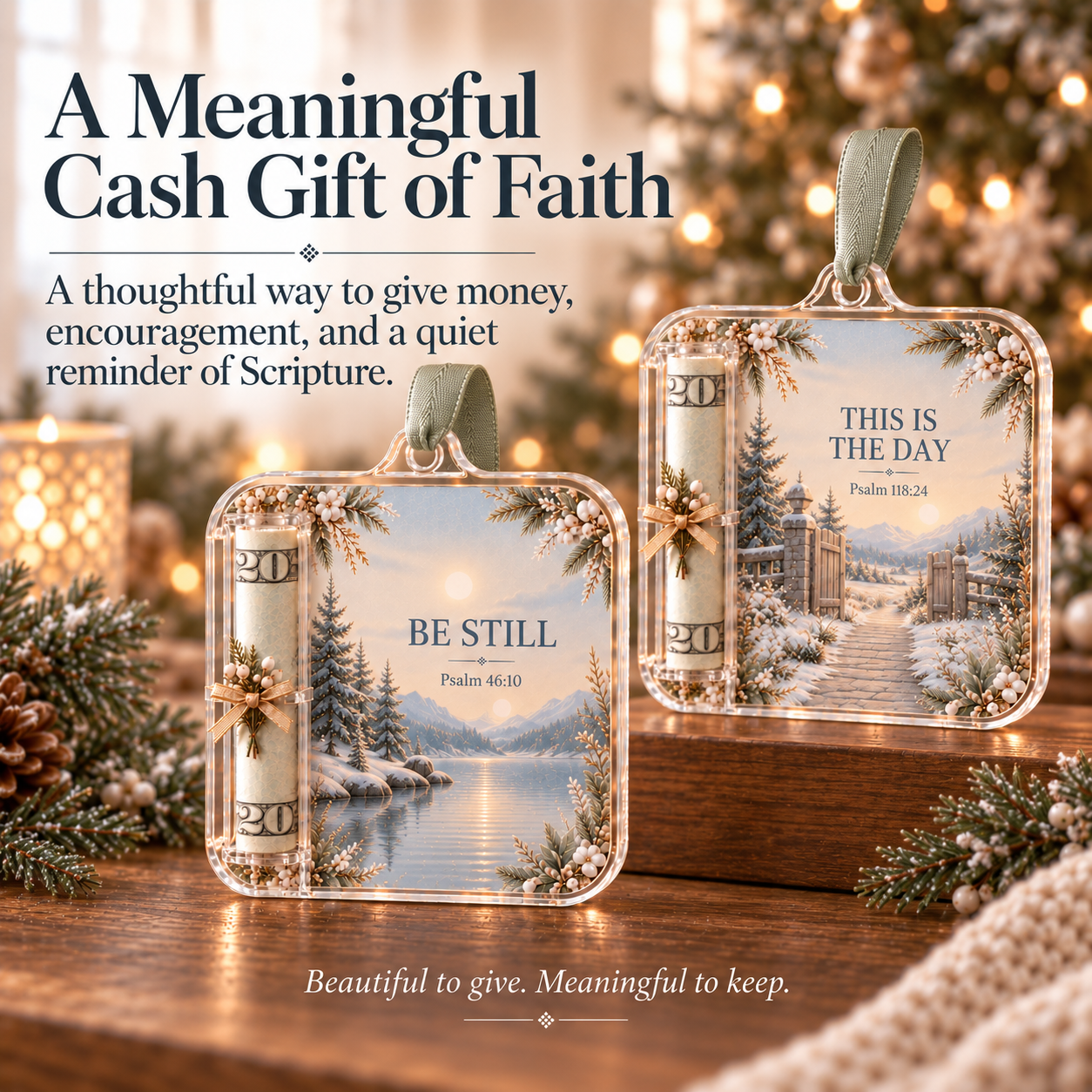 A meaningful Christian cash gift ornament with Scripture