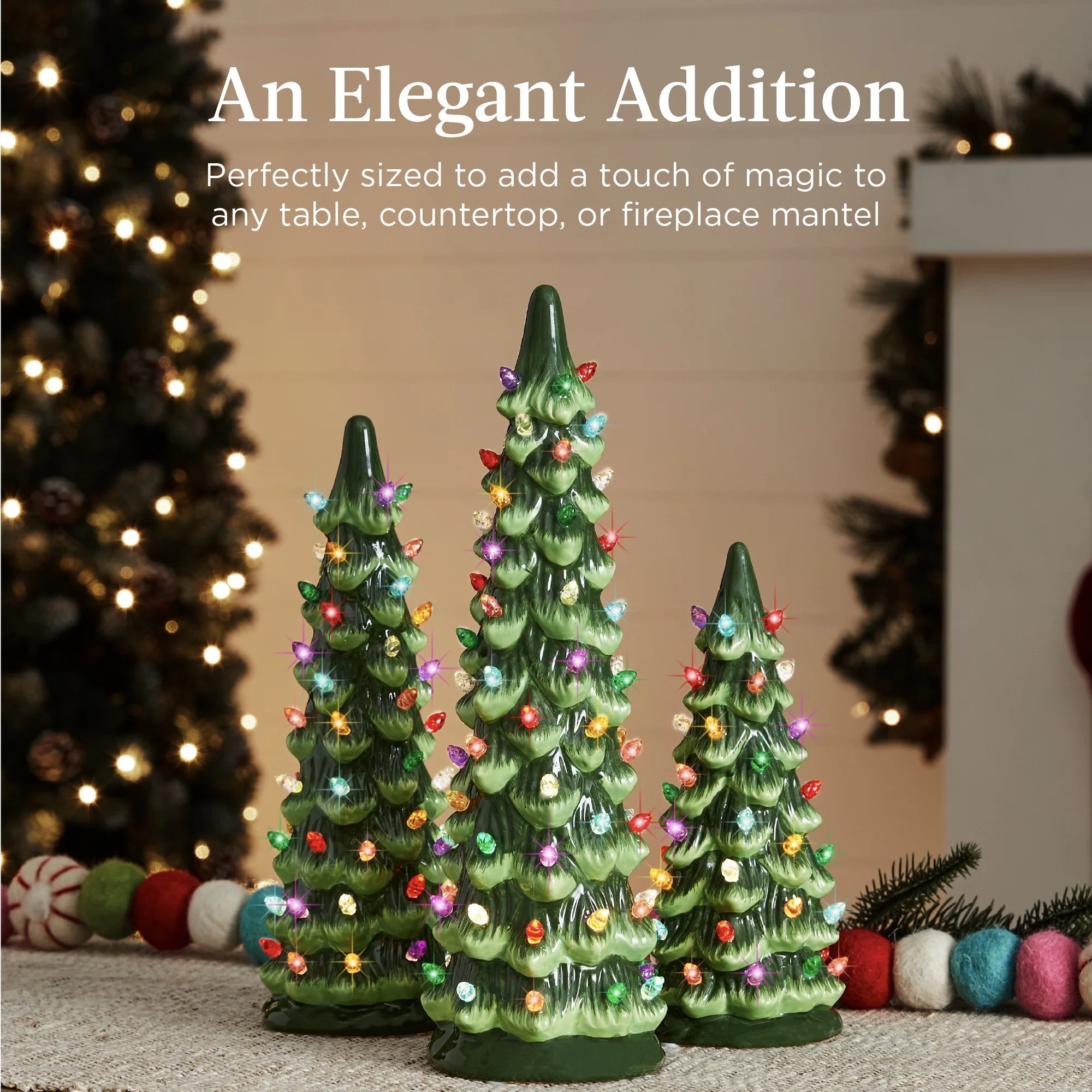 Hand-Painted resin Pre-Lit Christmas Tree with LED Lights🎄