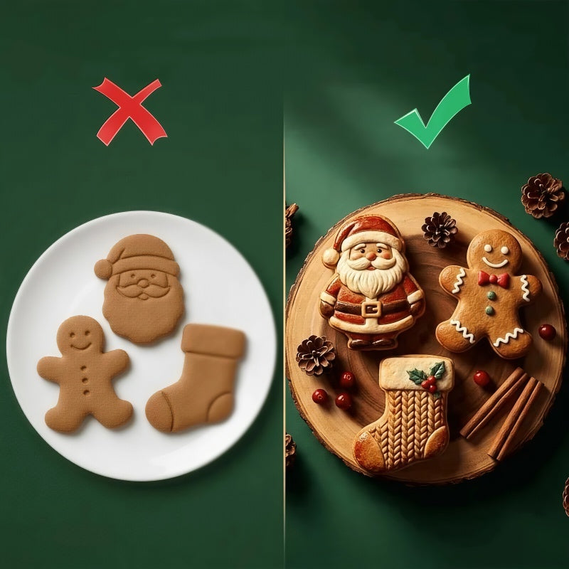 Embossed Christmas pie mold details