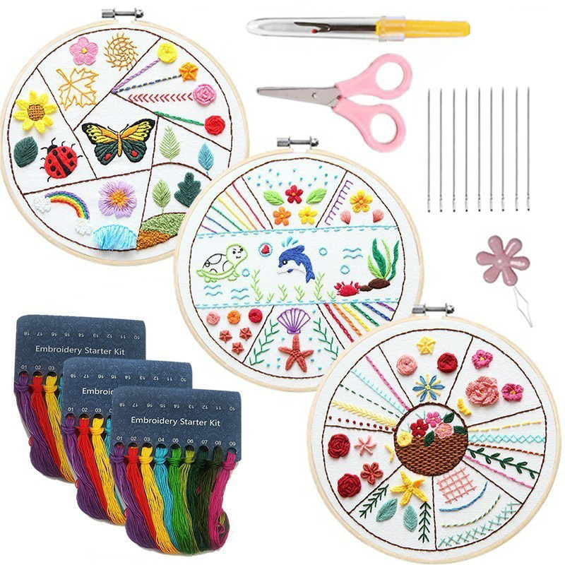 Animal embroidery practice (Basic 3-piece set)--DIY novice teaching material package