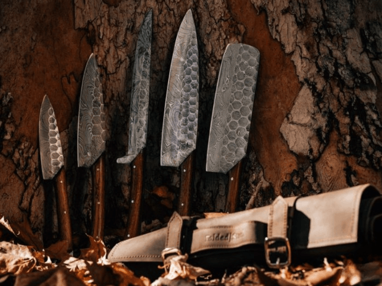 5 darab Damaszkuszi kézzel készített 5 darabos főzőkészlet, konyhai főzőkészlet, évfordulós ajándék férjnek, ajándék neki